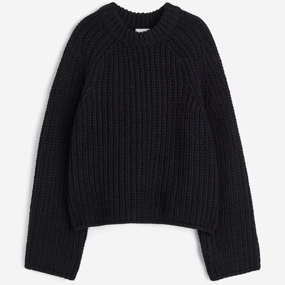 H&M Black Chunky Knit Sweater Balloon Sleeve Size Large